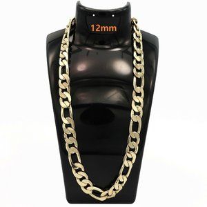 12MM ITALIAN THICK! 14KT GOLD FIGARO 20" NECKLACE